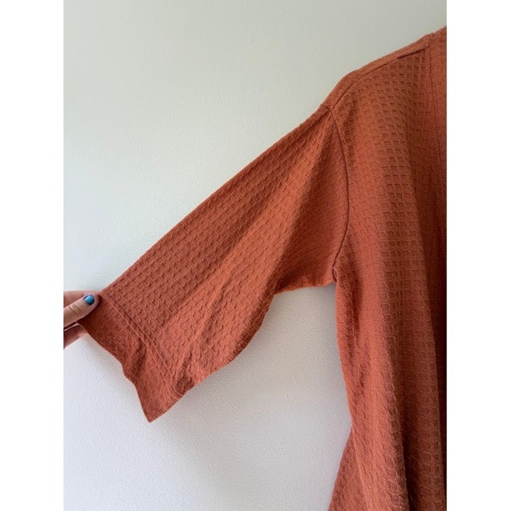 Waffle Knit Joy Women L Rust Orange Robe Open Front Textured Pockets Lounger - Picture 8 of 9